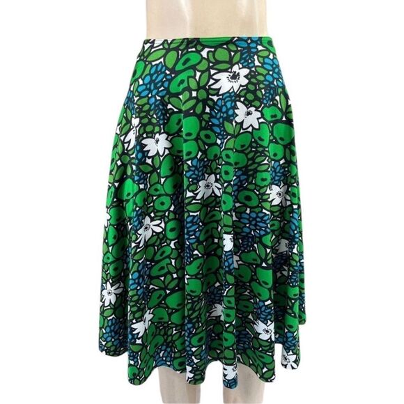 BALENCIAGA Green Hight Waist Floral Print Pleated Knee Length Skirt Size… - Picture 3 of 11